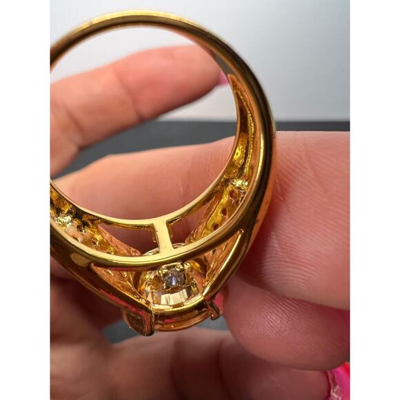 Champagne and white CZ gold over sterling ring size 8 - Picture 7 of 11